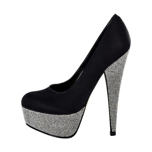 HEDLA Black Satin Crystal Rhinestone Handmade Heel - Picture 2 of 6